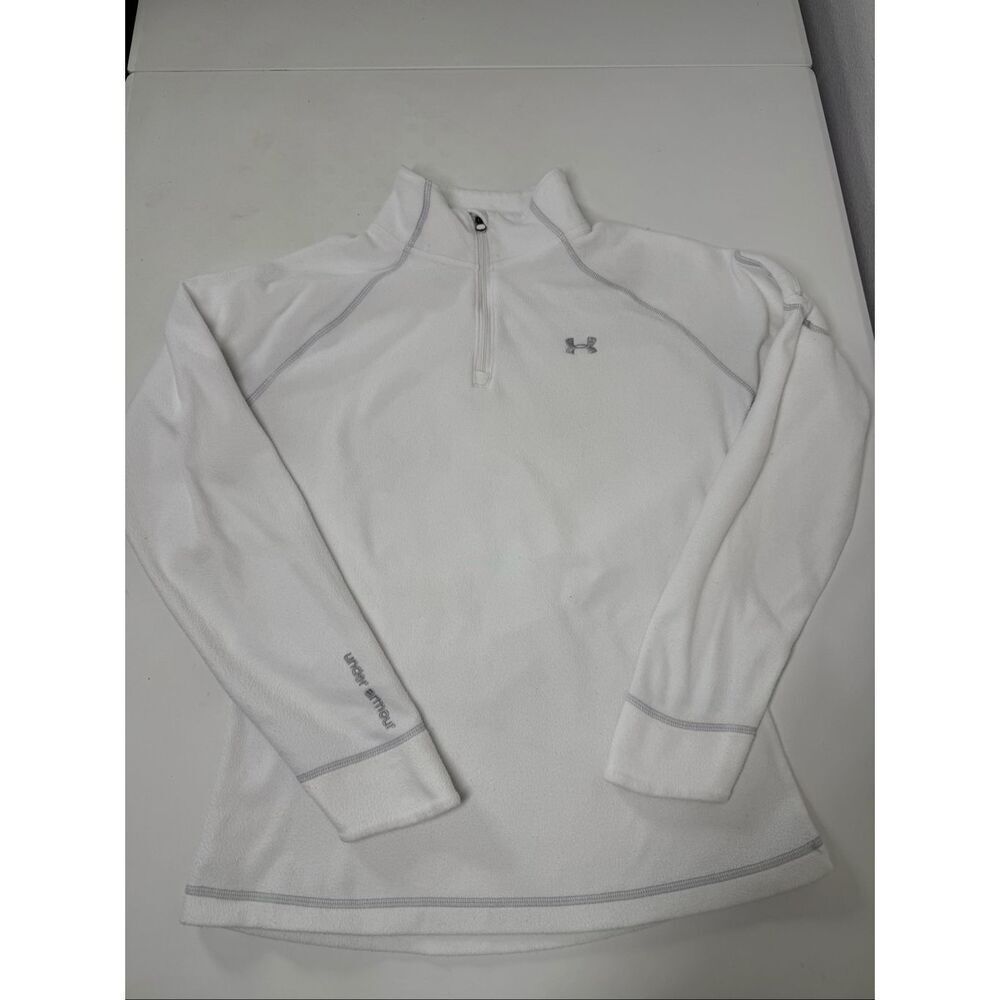UNDER ARMOUR WOMEN'S FLEECE 1/4 ZIP TOP SHIRT WHITE SZ M EMBROIDERED SILVER LOGO